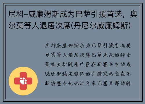 尼科-威廉姆斯成为巴萨引援首选，奥尔莫等人退居次席(丹尼尔威廉姆斯)